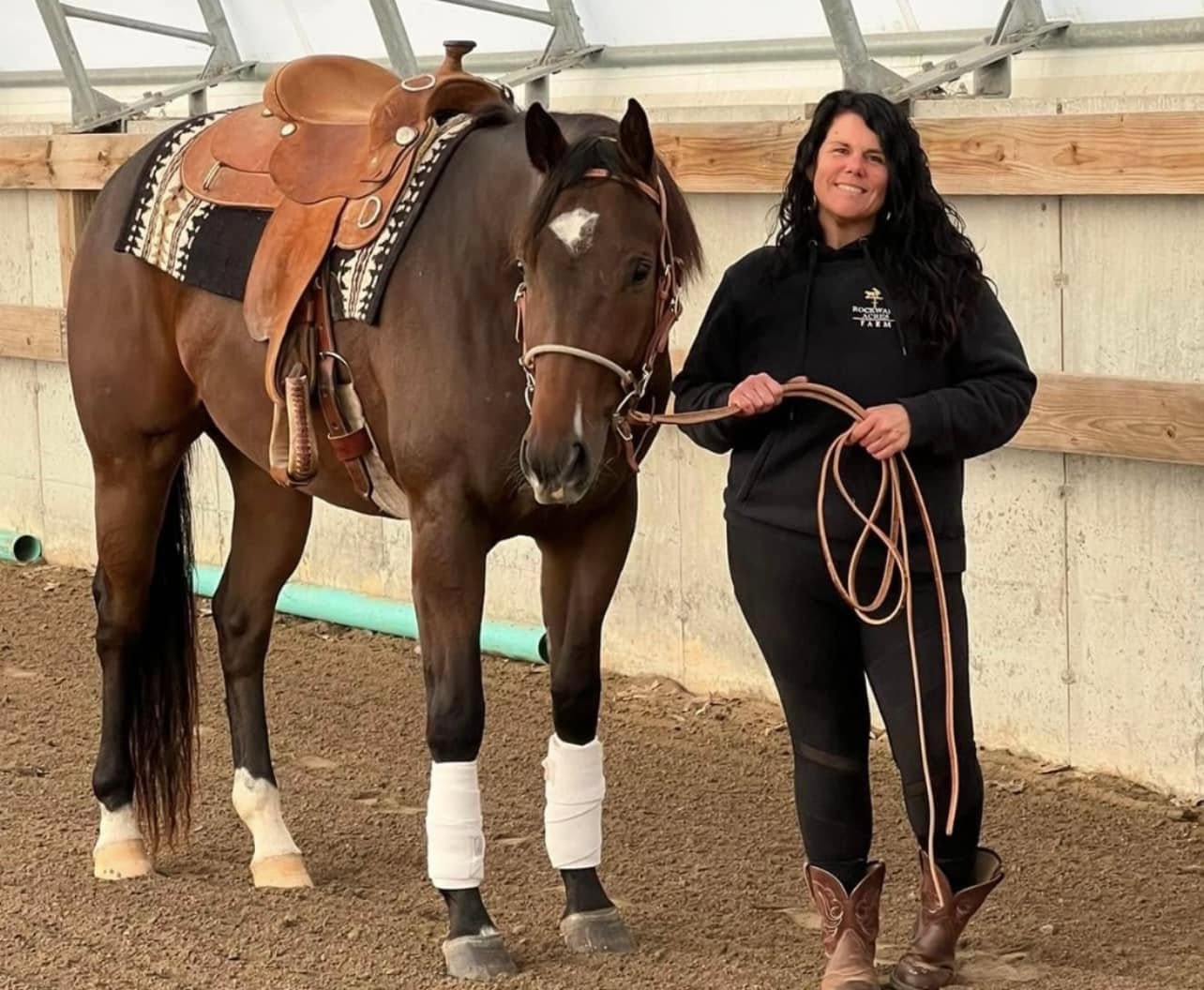Alicia Rockwall Training Quarter horse at the farm.